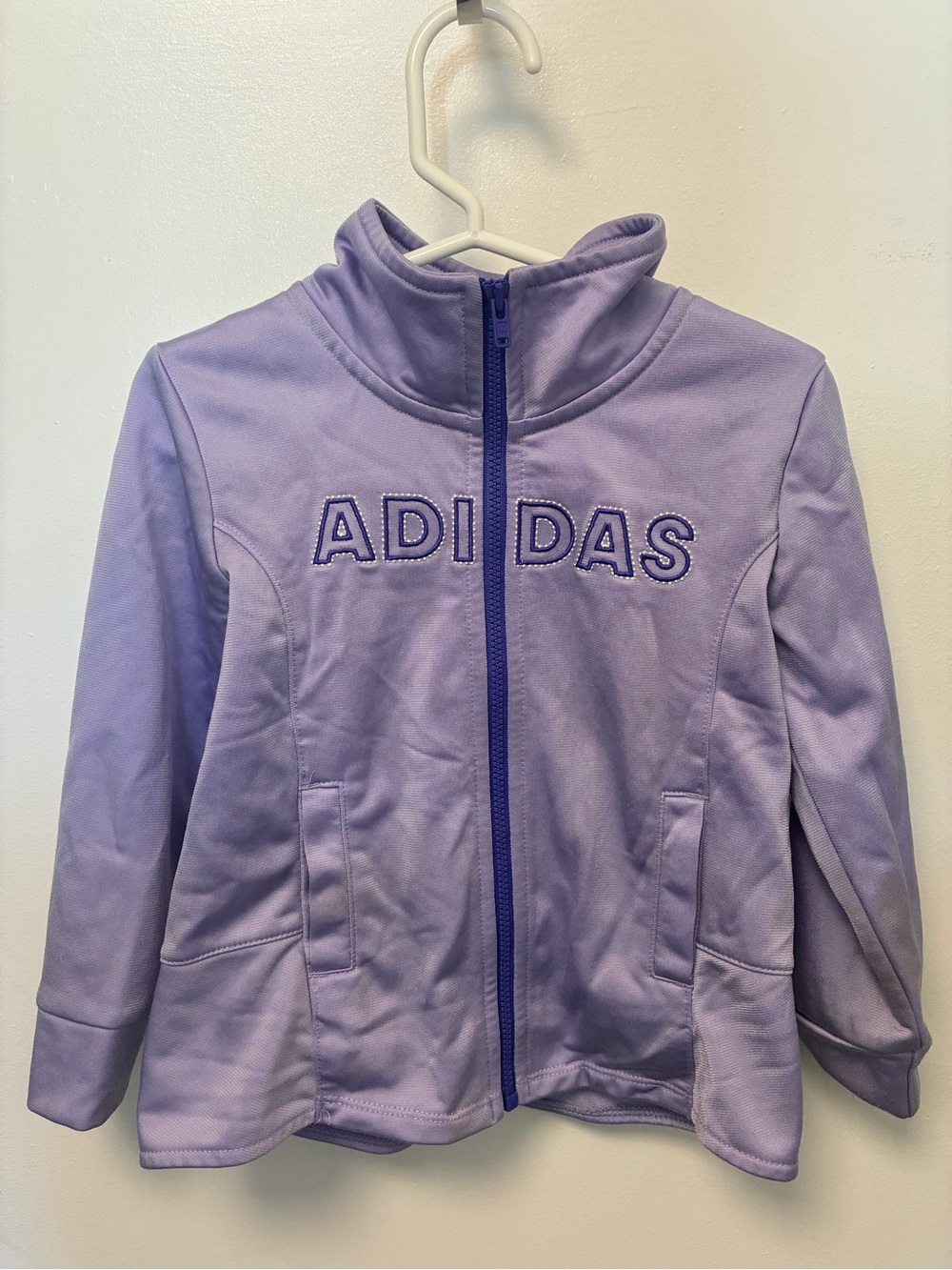 adidas Lavender Full-Zip Track Jacket with Contrast Purple Zipper, Size 2T